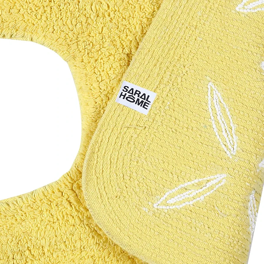 Saral Home Cotton Rectangular Bathmat With Contour Mat Colour Yellow