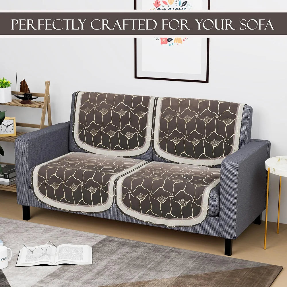 Kuber Industries Set of 4 Durable 2 Seater Sofa Cover for Living Room Arabica Look Brown & Golden Foil