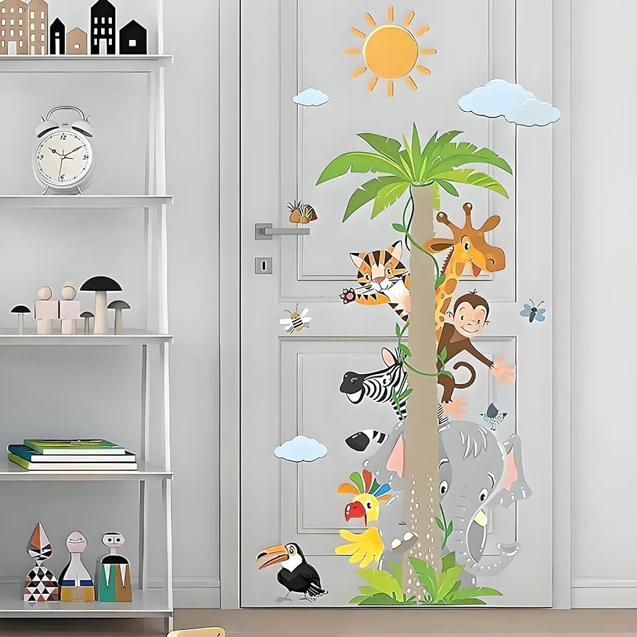 Jaamso Royals Coconut Tree With Jungle Animal Pvc Vinyl Wall Sticker Coconut Tree Animals