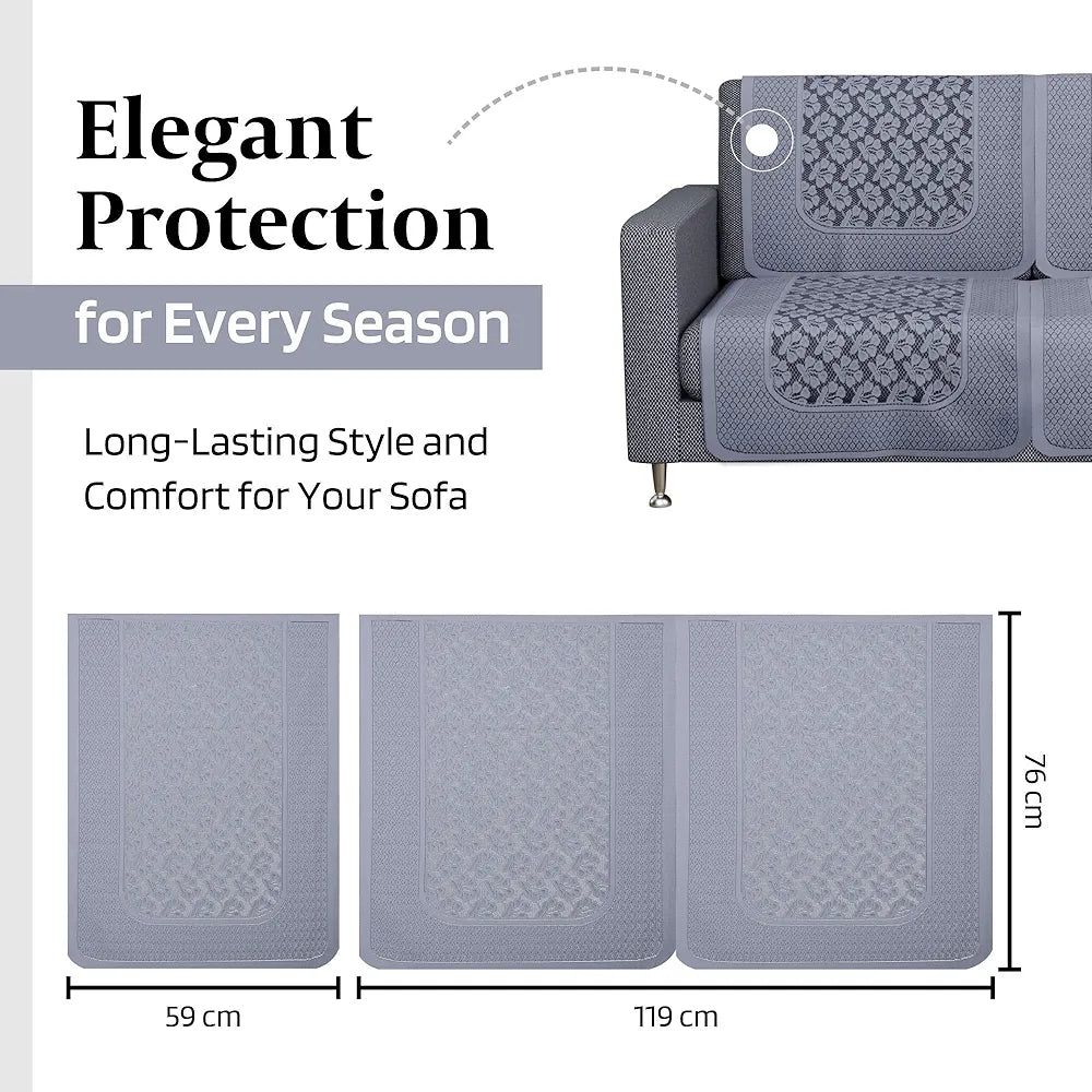 Kuber Industries Net 2+1 Seater Sofa Slip Cover Couch Cover Plain Leonardo Flower Print Grey
