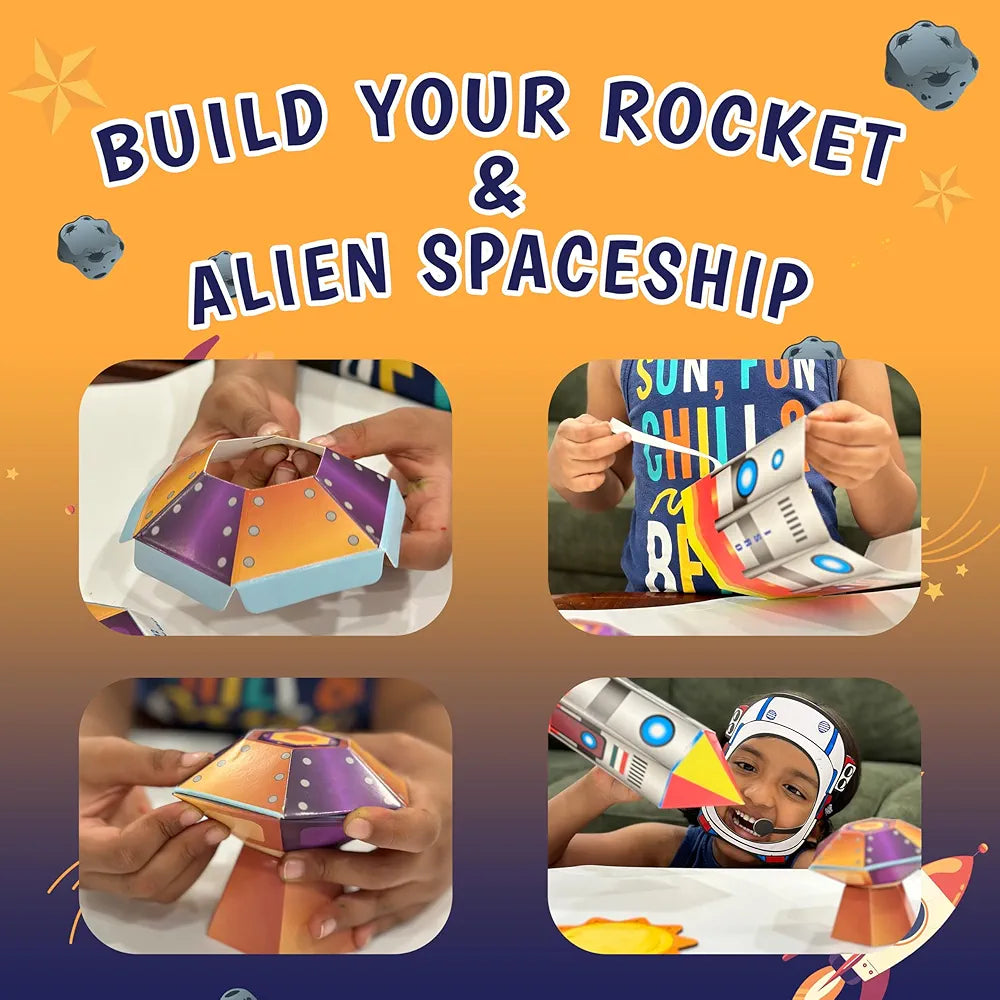 The Curious Bees Space Safari 4-in-1 Craft Box for Kids | Solar System Mobile, Astronaut Mask, Rocket Craft, Constellation DIY | Creative & Educational Space Activities | Age Group: 4-8 Years