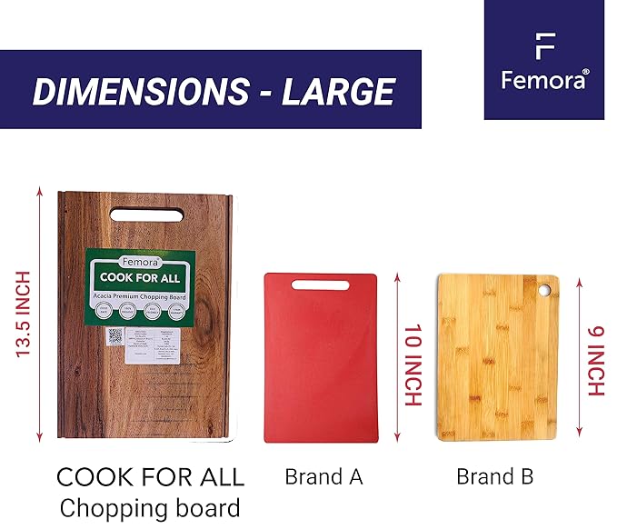 Femora Vegetable Acacia Wood Chopping Board Anti Bacterial Seasoned With Organic Mineral Oil Thick Wooden Cutting Board | 34.20 X 24 Cm