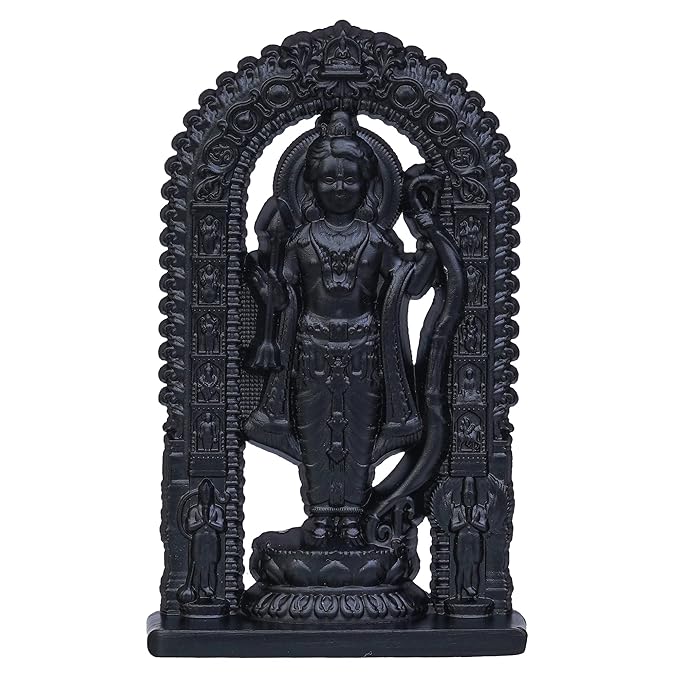 Ecraftindia Black Metal Handcrafted Shri Ram Statue Holding Bow & Arrow Decorative God Idol | Ayodhya Ram Lalla Idol