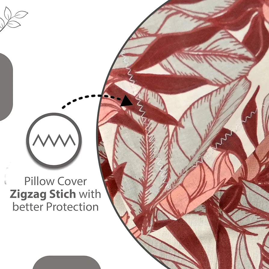 Divine Casa 144 TC 100% Pure Cotton Queen Size Double Bedsheet with 2 Pillow Covers Floral Breeze Colour Coral Beige