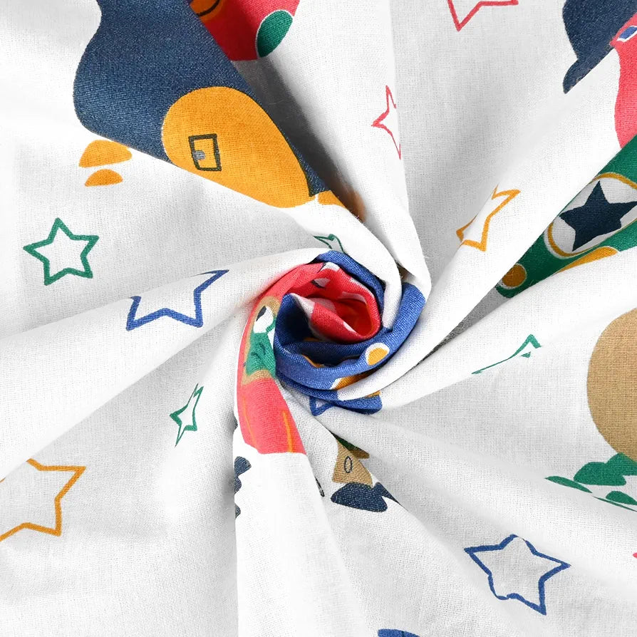 Divine Casa Pure Cotton Printed Single Dohar for Newborn Baby 120 GSM Soft & Lightweight Throw Blanket Colour Rosin White