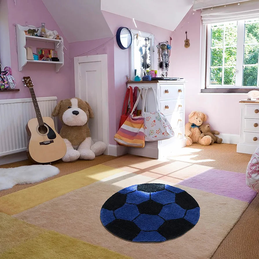 The Home Talk Football Design Kids Cotton Round Bathmats Anti-Skid Soft Bath Rug 60 CM Round