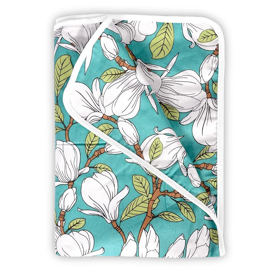 Divine Casa Floret 100% Cotton Single Kids Dohar 120 GSM Soft & Lightweight Throw Blanket Colour Meadow Green