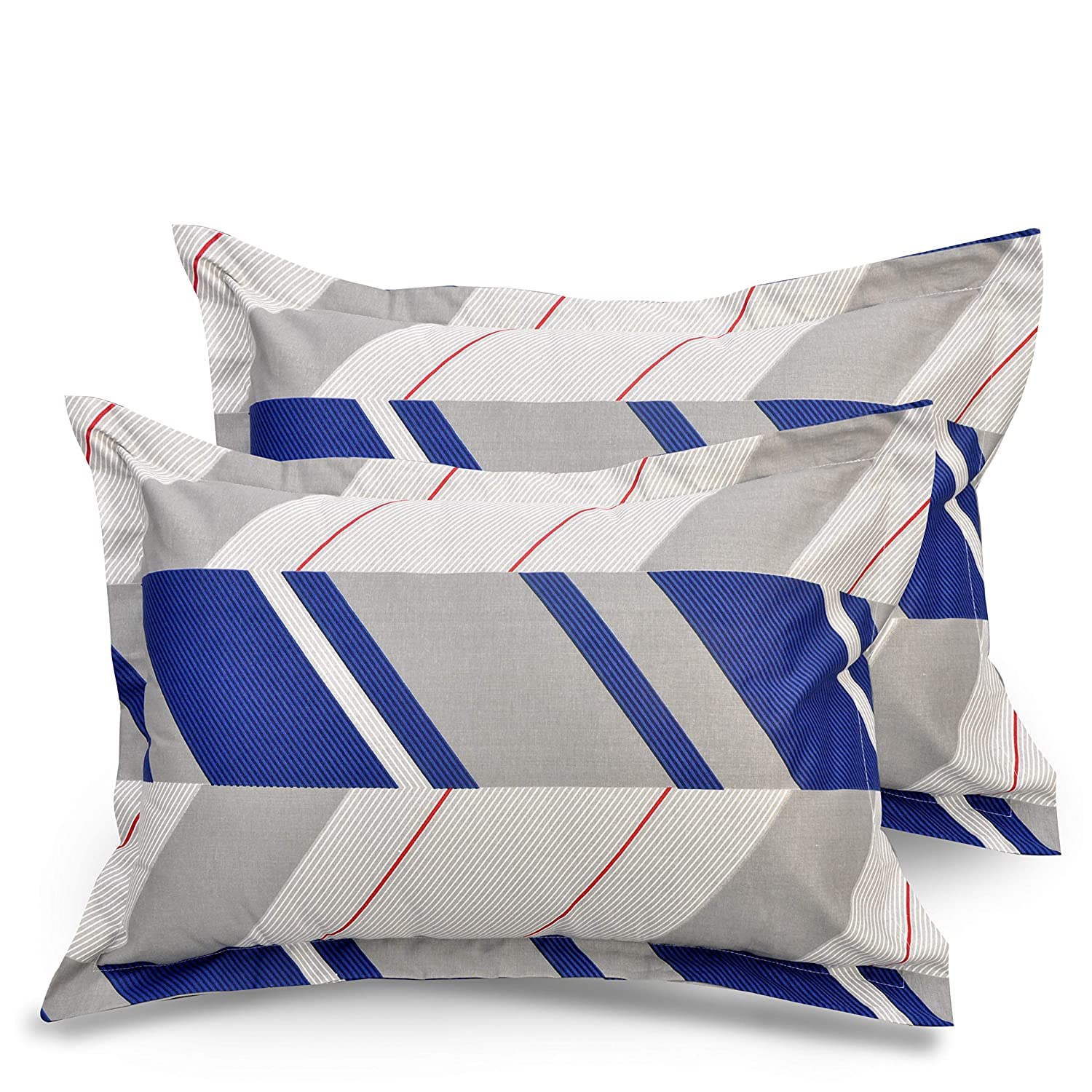 Huesland by Ahmedabad Cotton Pillow Covers Set | Pack of 2 | Grey & Blue