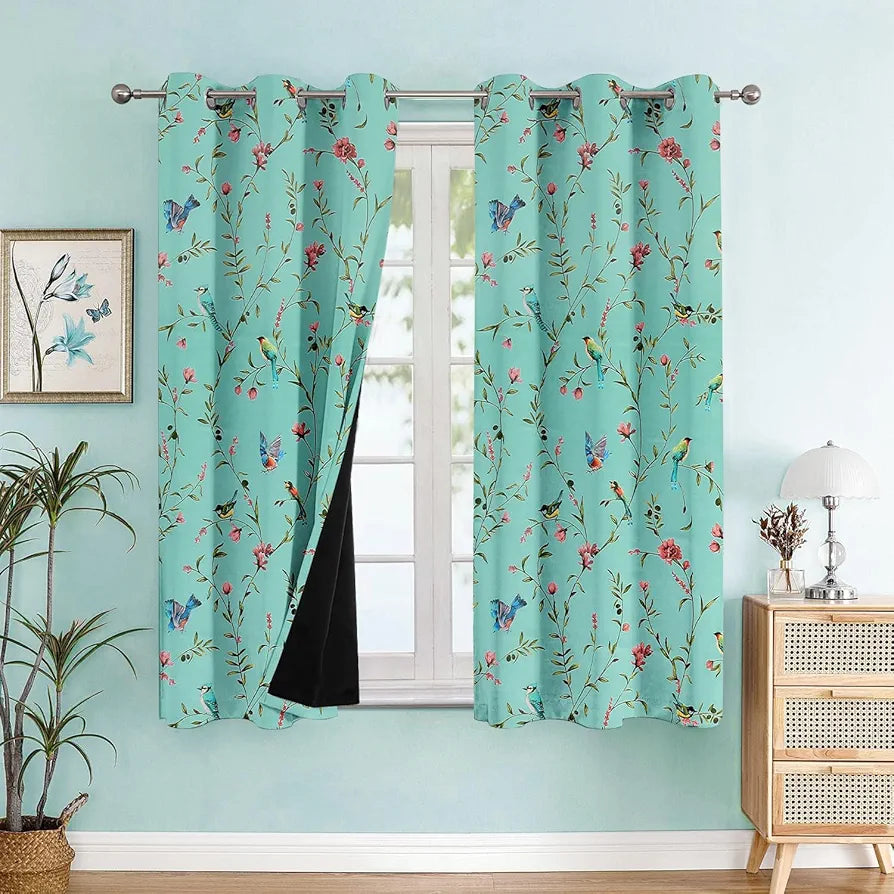 Cloth Fusion Blackout Printed Premium Window Curtains 5 Feet Long Set of 2 Blue Forest