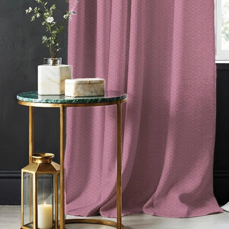Urban Space Blackout Curtains for Door Set of 2, Embossed Herringbone Design Light Blocking Blackout Curtain for Living Room, Curtains with Eyelets and Tieback Drift Pink