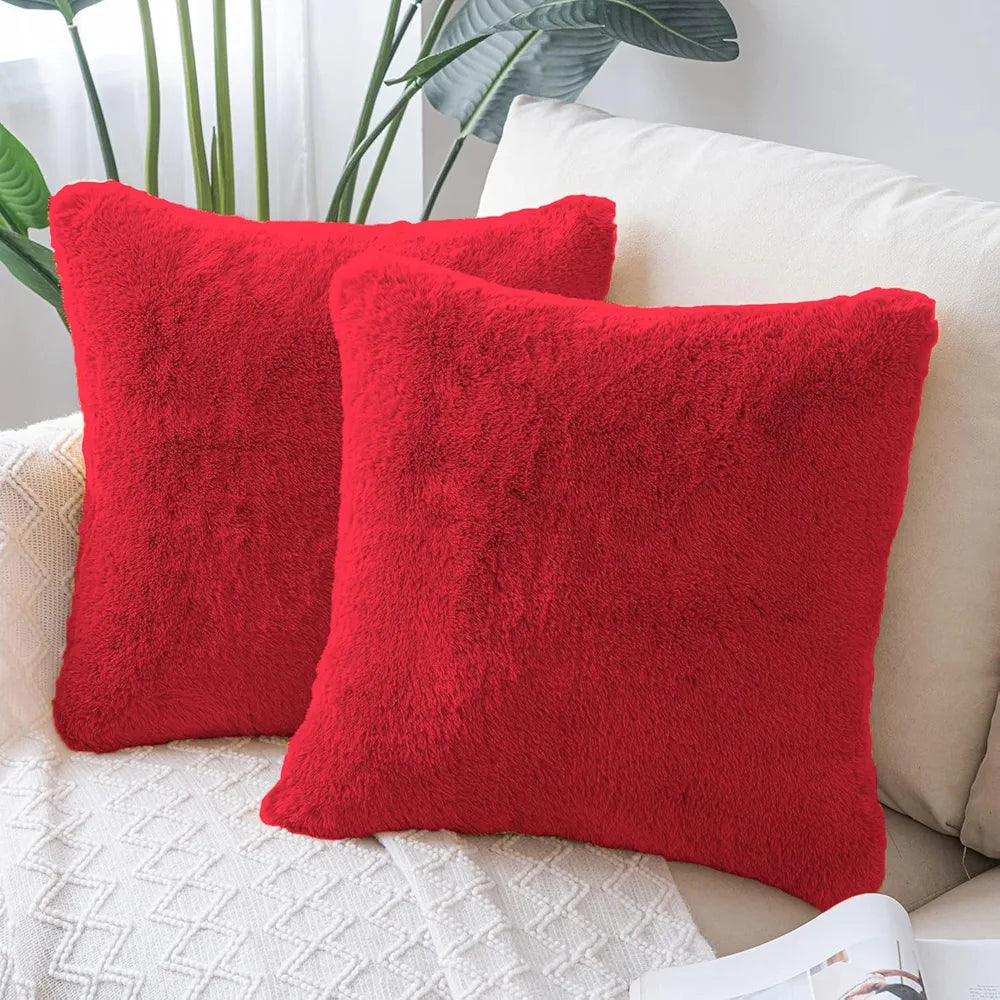 Luxe Home Cushion Cover Duble Side Rabbit Fur Plain Design Covers Set of 2 for Sofa Colour Maroon