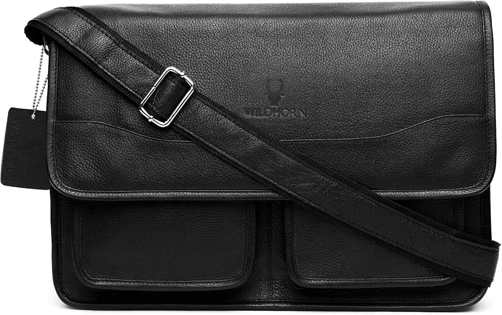 WildHorn Urban Edge100% Leather Laptop Messenger Black Men's Bag 