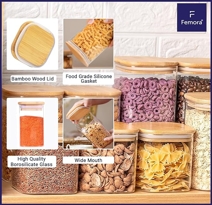 Femora Kitchen Storage Jars Borosilicate Glass Jar With Wooden Lid Air Tight Jar | 1000 Ml | Pack of 1
