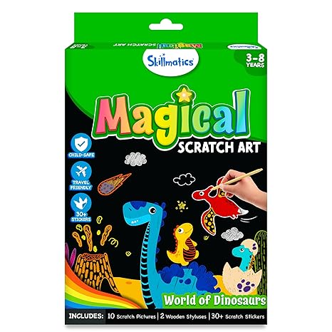 Skillmatics Magical Scratch Art Book for Kids Dinosaurs Craft Kits Activity & Stickers Gifts