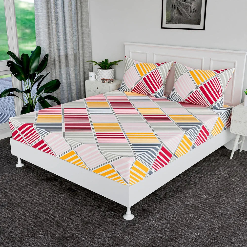 Kuber Industries Double Bedsheet with 2 Pillow Covers Cotton Double Bed Sheet Set New Zig Zag Bedsheet White