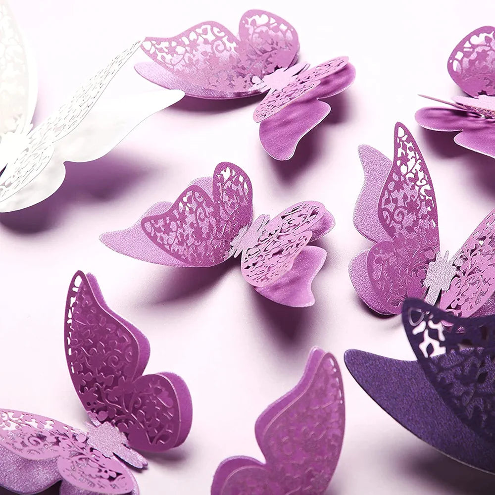 Xtore 120 Pcs Stunning 3D Purple and White Butterfly Wall Decor