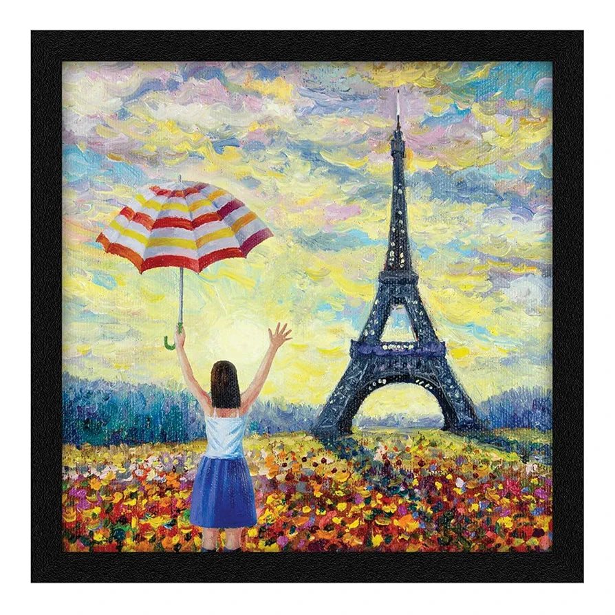 ArtX Paper Eiffel Tower Girl Framed Wall Art Painting