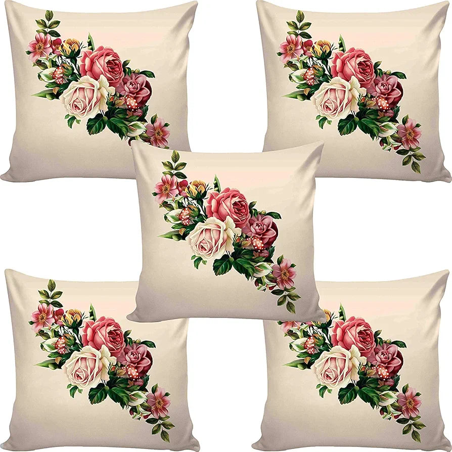 Aerohaven Jute 180TC Cushion Covers Multicolour, Set of 5 Pieces