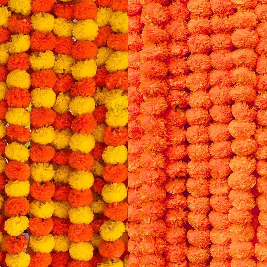 Artificial Flowers for Decoration Marigold Garlands Decoration Orange & Multicolor Pack of 10