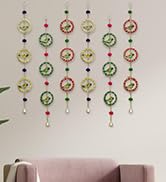 Handmade Artificial Marigold Fluffy Flowers Colorful Woolen Kite Bells Hangings 39 Inches Pack of 6