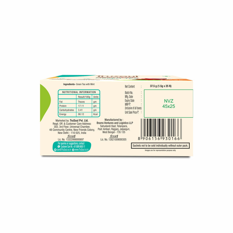 Trusoul Natural Herbal Gut Health Green Tea - 25 Tea Bags