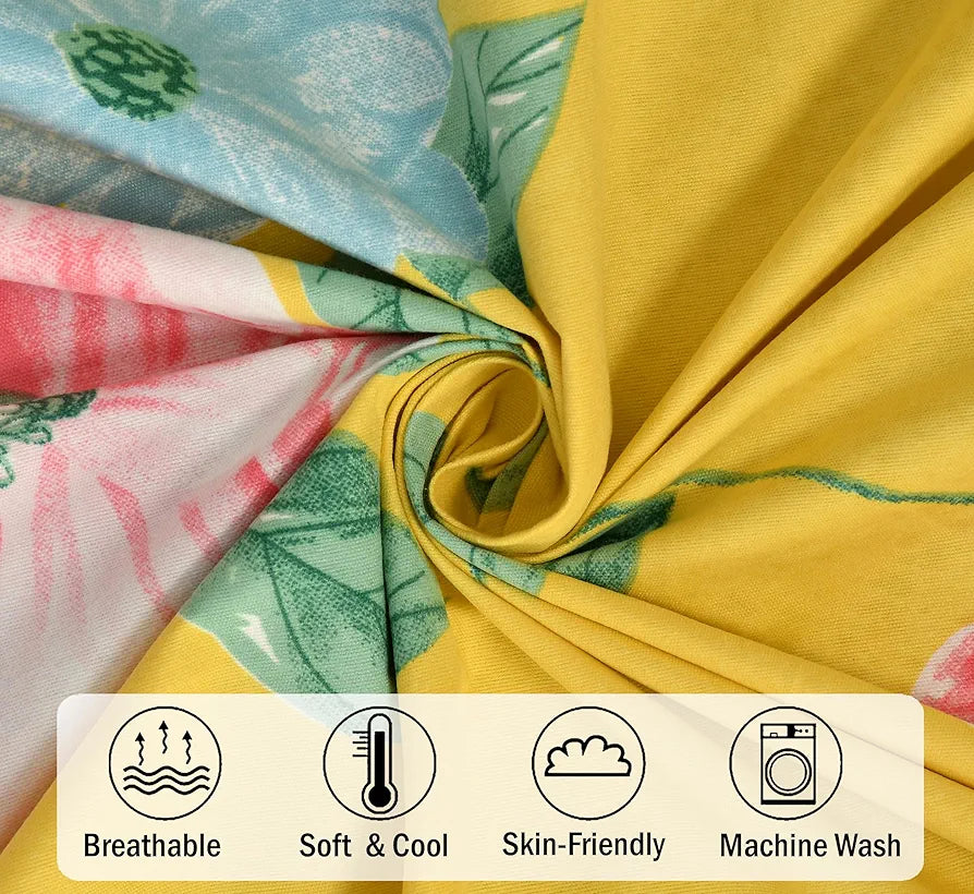 Fresh From Loom Hypoallergenic King Size Floral Print Microfiber Bedsheet Set 240 TC Includes 2 Pillow Covers Daisy-Yellow