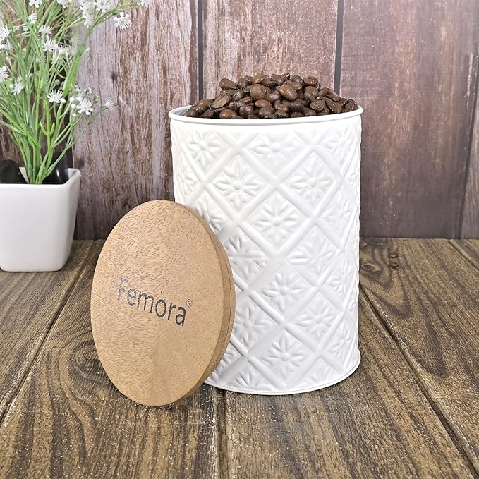 Femora Kitchen Storage Jars Tin Jar With Wooden Lid Air Tight Jar | 900 Ml | Pack of 2