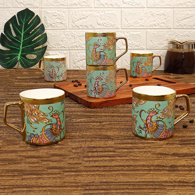 Femora Bone China Gloden Tea Cup | Wandering Peacock | 180 Ml