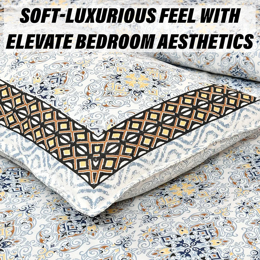 Kuber Industries Double Bedsheet with 2 Pillow Covers 160 TC Premium Cotton Dezier Carpet Print Blue