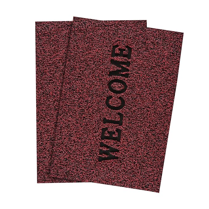 Kuber Industries Anti-Slip Welcome Print Grass Door Mats Red Colour