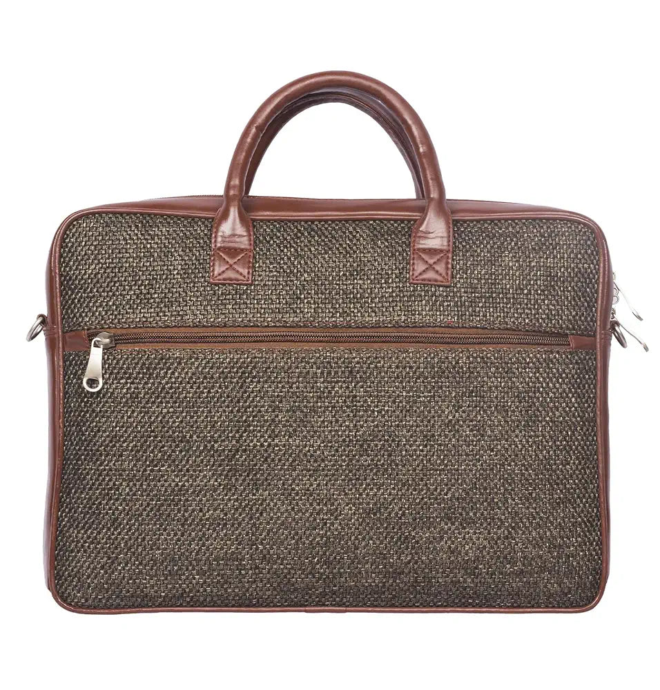 Zouk Laptop Bag for Women Ideal Jute & Vegan Leather Office Bags for Ladies