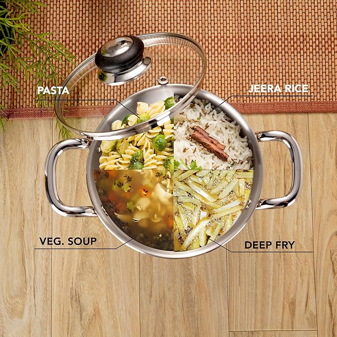 Sumeet Stainless Steel Induction Bottom Casserole with Glass Lid 1750 ml 16 cm Silver