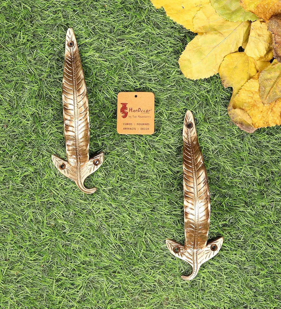 Two Moustaches 7 Inches Leaf Design Brass Door Handle Pair