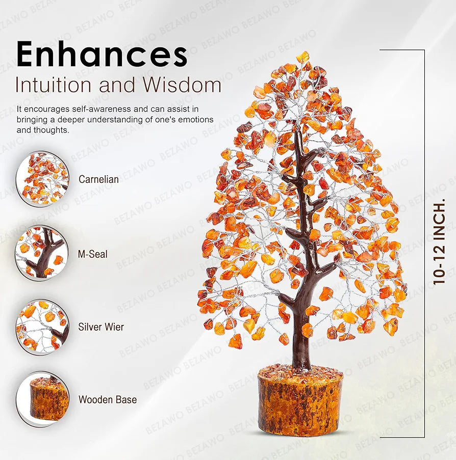 Bezavo Carnelian Crystal Tree for Positive Energy & Healing Silver Wire