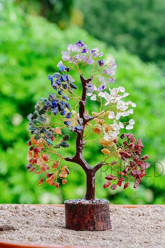 Reikved Seven Chakra Crystal Gemstone Bonsai Money Tree Golden Wire