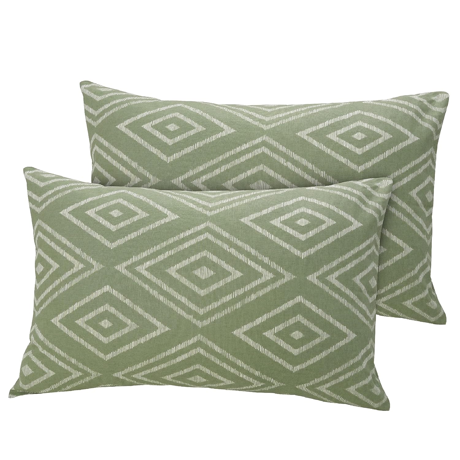 Huesland by Ahmedabad Cotton 144 TC Cotton Pillow Cover Set of 2 | White & Sage Green