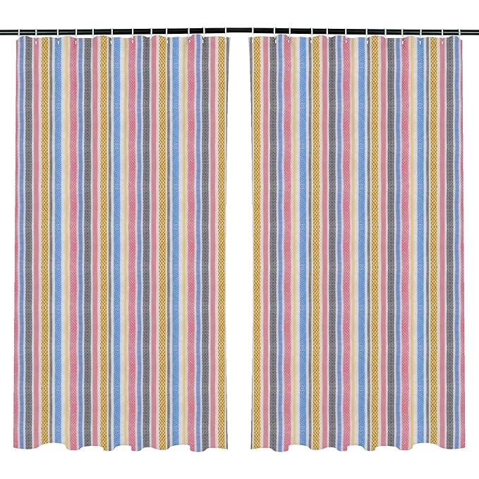 Kuber industries Lining Curtain for Bathroom Shower Curtain with 8 Rings Multicolor