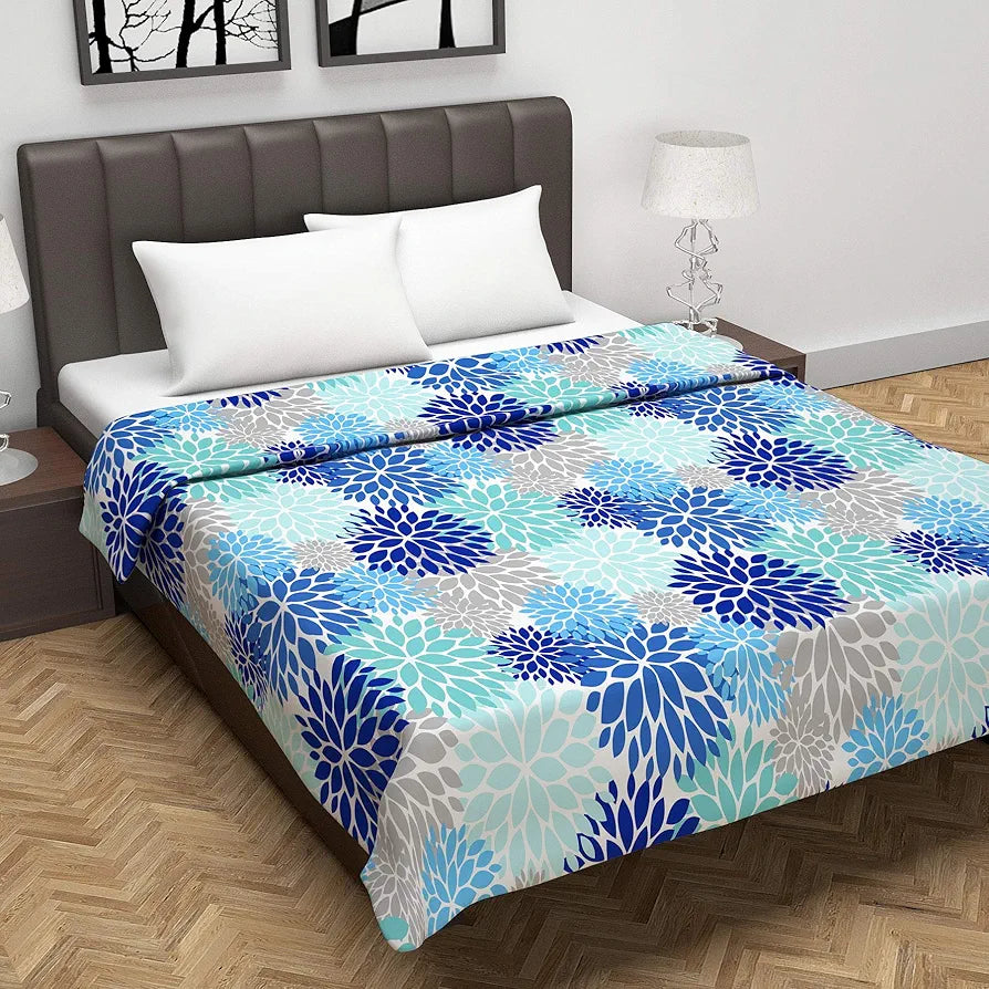 Divine Casa 120 GSM Cloudy Super Soft Brushed Cotton 2 Layer Breathable Double Dohar AC Blanket TC - 120 Colour Blue and Green