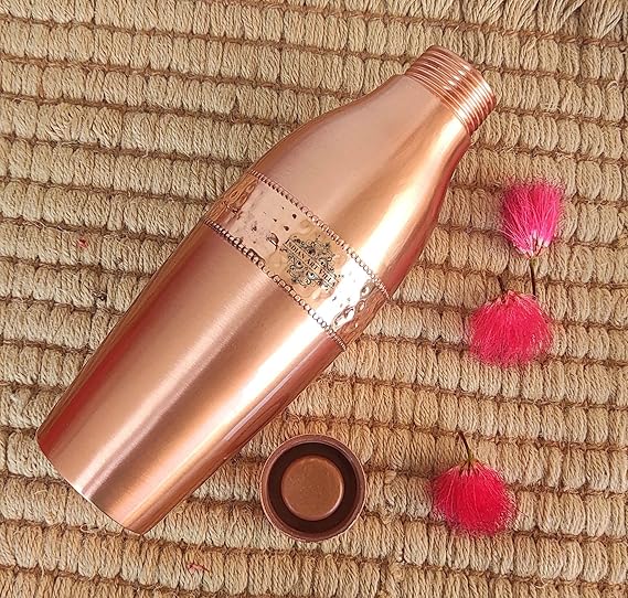 Indian Art Villa Pure Copper Leak Proof Bottle with Half Hammered Design