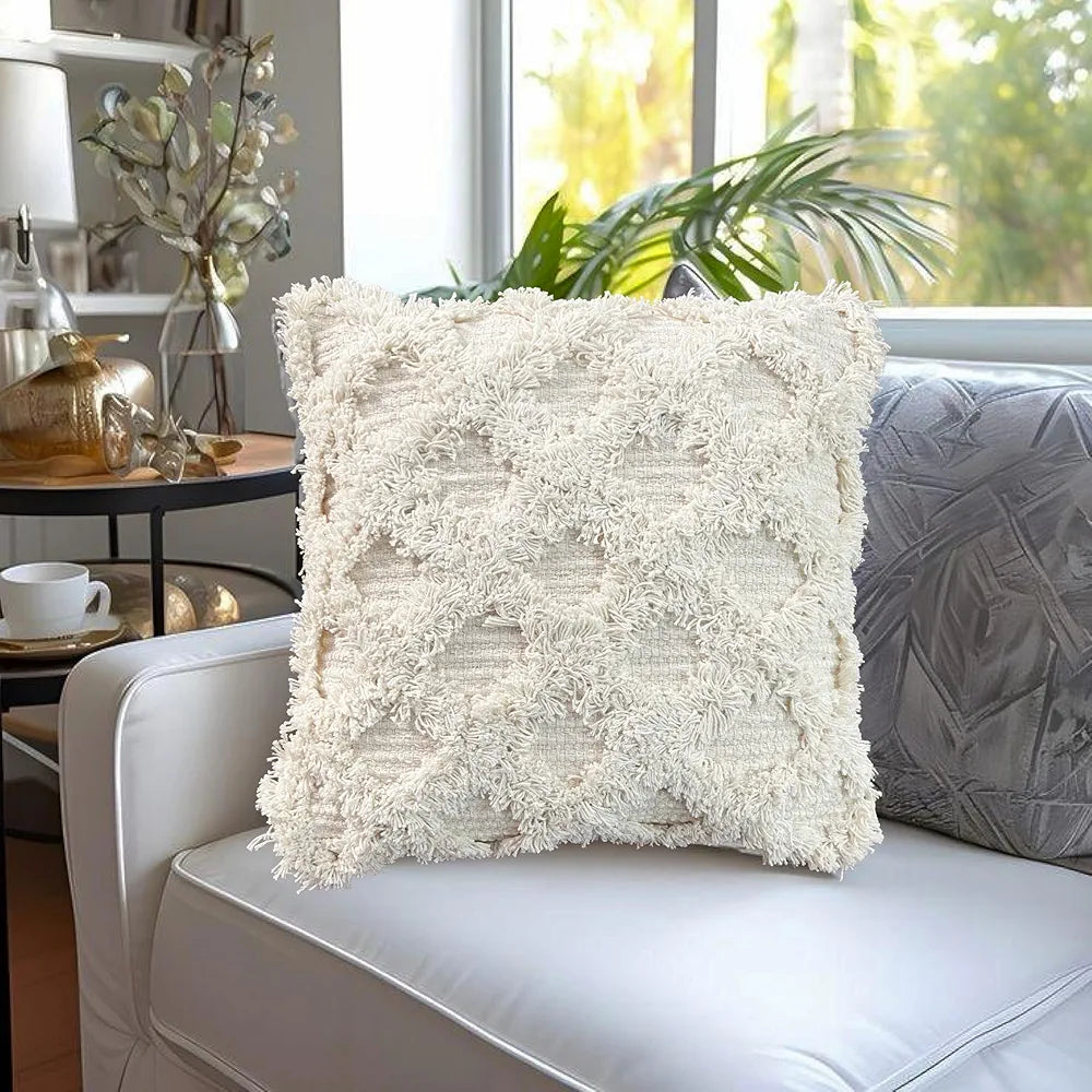 Sajavat Home Hand-Knitted Pure Cotton 3 Seater Sofa Throw Colour Beige Multi
