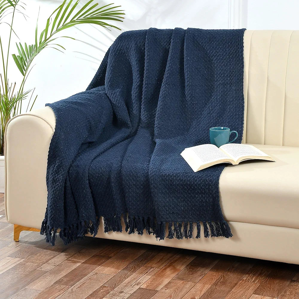 Sashaa World Weaved Navy Cotton Throw Colour Weaved Navy