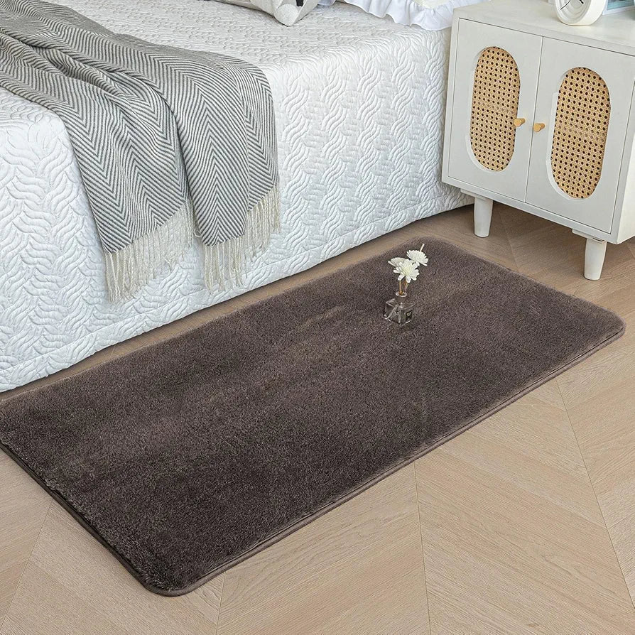 Luxe Home Ruffle Bath Mat Rabbit Fur 1000 GSM Bathroom Door Foot Mats Rug 60 X 90 Cm Colour Cocoa