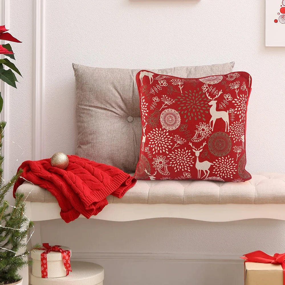 Sashaa World Reindeer Print Cushion Cover Pillow Cover For Living Room Colour Red