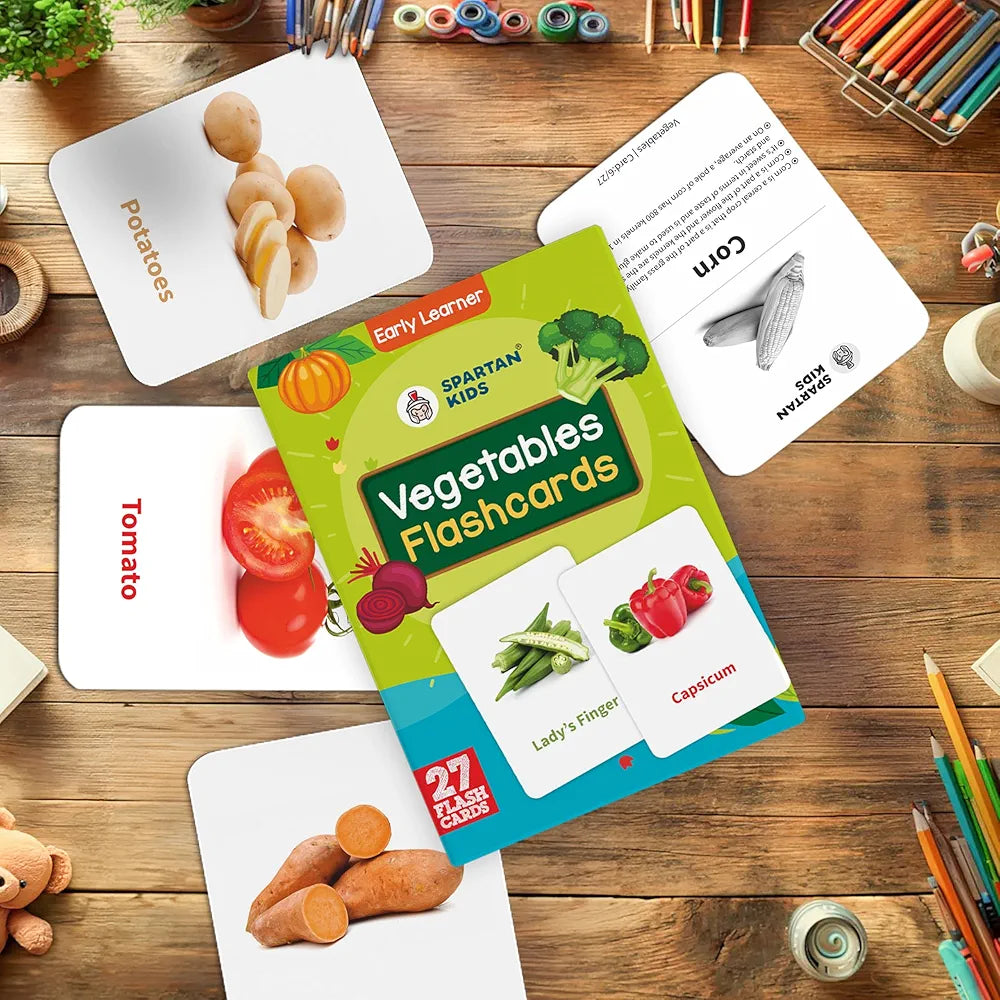 SPARTAN KIDS Vegetables Creative_Thinking Flash Cards for Kids | 27 Early Learning Flash Cards Easy & Fun Way of Learning 1 Year to 6 Years Babies