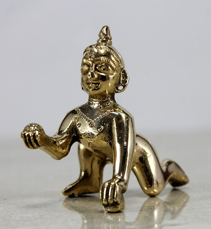 StonKraft Brass Laddoo Gopal Baby Krishna Murti Idol Statue Sculpture (5.5 cm)