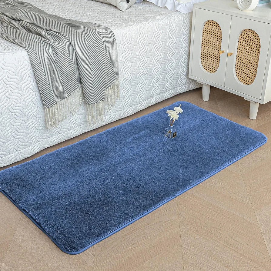 Luxe Home International Ruffle Bath Mat Rabbit Fur 1000 Gsm Bathroom Door Rectangular Foot Mats Rug 60X90 Cm Colour Blue