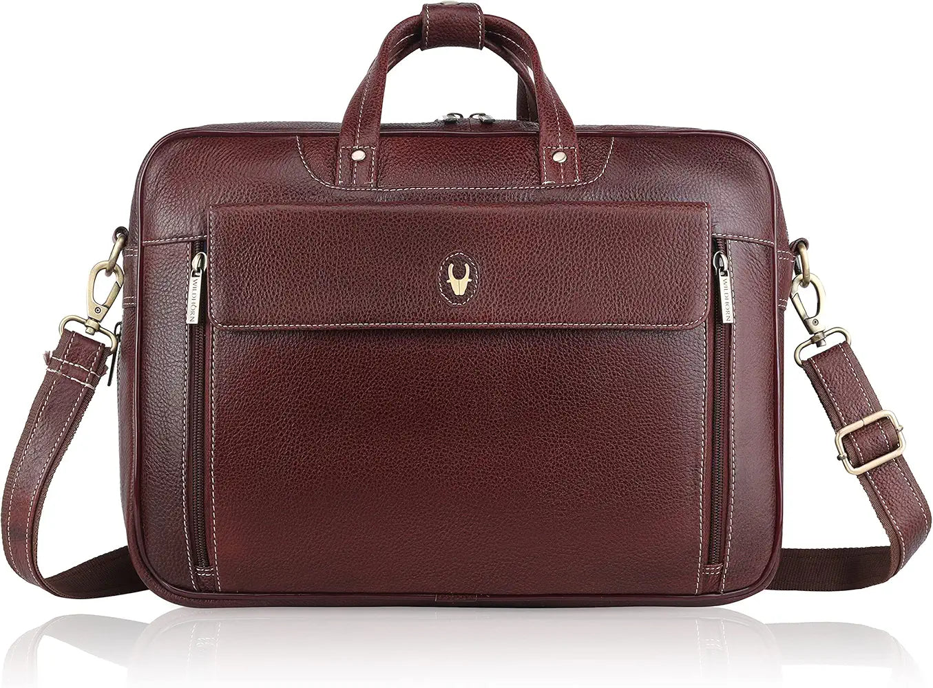 WildHorn Leather Laptop Bag for Men I Fits Upto 15.6 Inch Laptop/MacBook I Padded Laptop Compartment I Carry Handles with Adjustable Strap I DIMENSION : L-16 inch W-4 inch H-12 inch