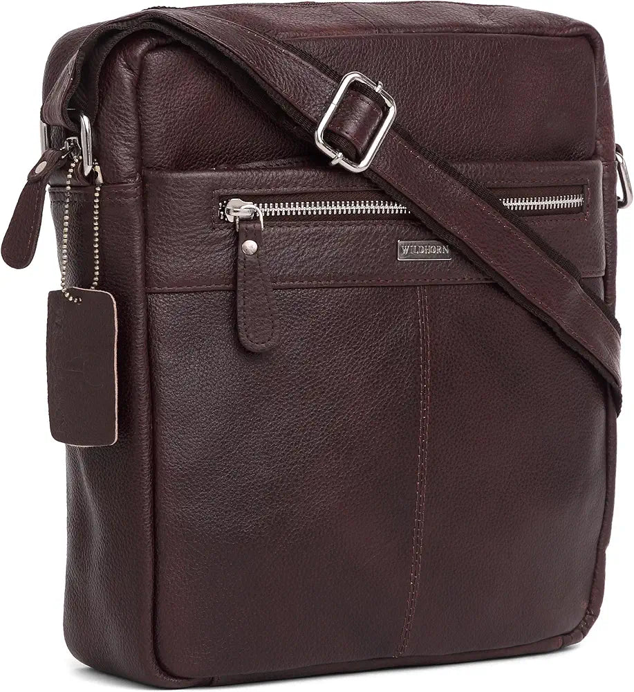 WildHorn Urban Edge Leather Sling Messenger Bag for Men I Dimension: L- 11 inch H- 12.5 inch W- 2.5 inch
