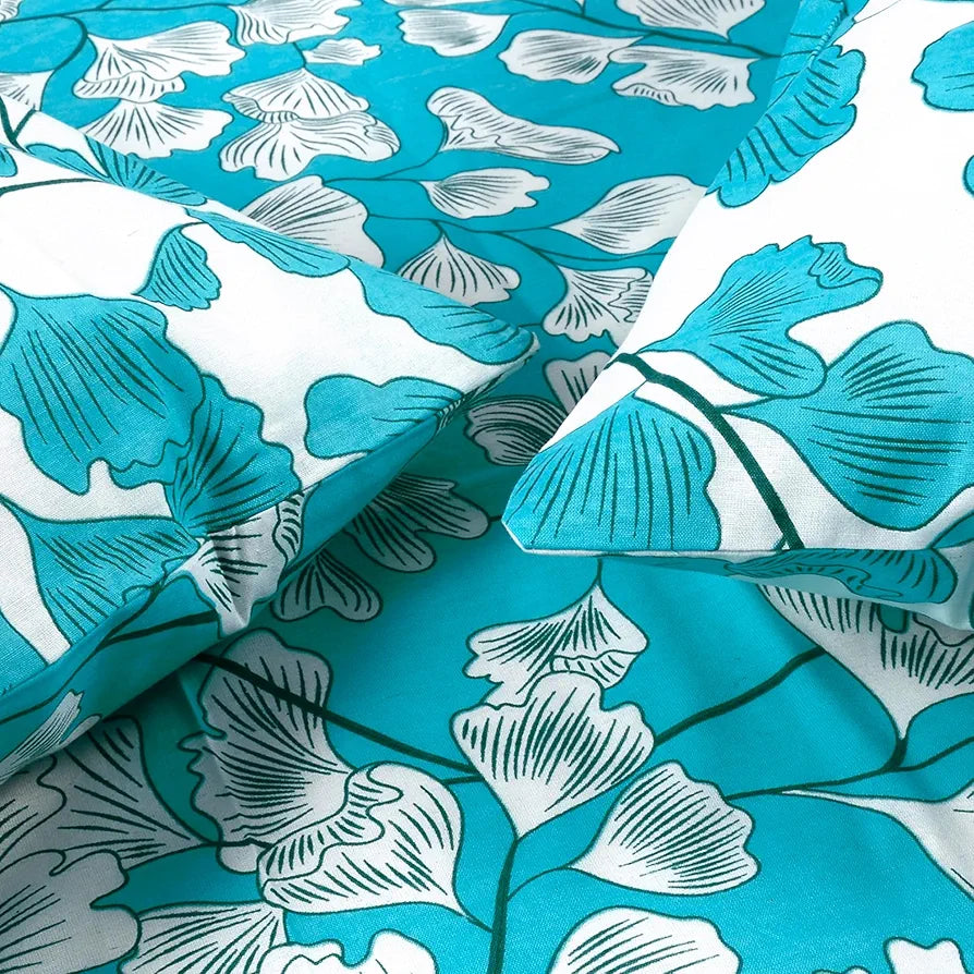 Divine Casa Bedsheet for Single Size Bed 144 TC Cotton Bedsheet for Single Size Bed with 1 Pillow Cover  Floral Colour Aqua & White