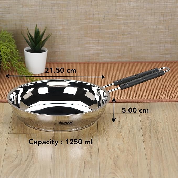 Sumeet Stainless Steel Induction Bottom Fry Pan 1.250 Liter 21.5 cm Dia Silver